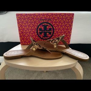 Tory Burch Miller Tan Tumbled Leather Thongs